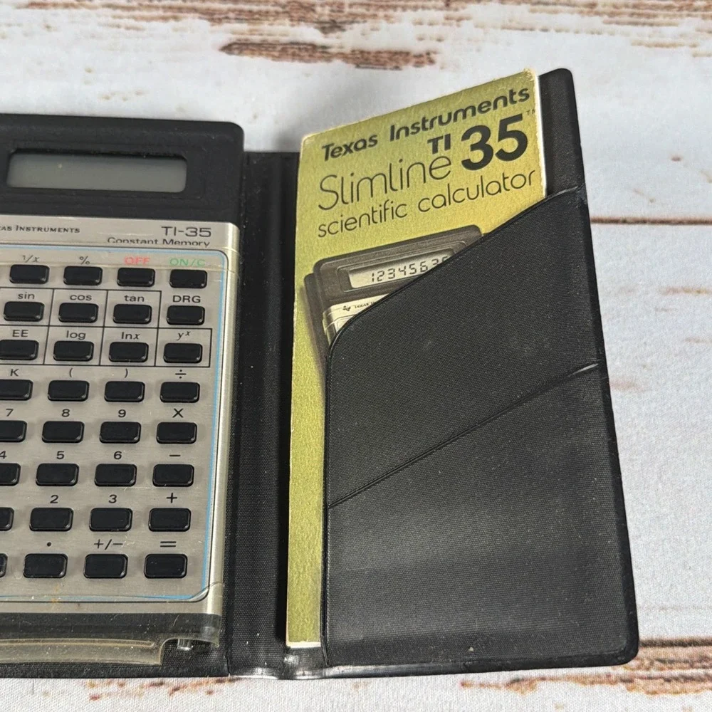 Vintage TEXAS INSTRUMENTS TI-35 Slimline Scientific Calculator w/Case No Battery